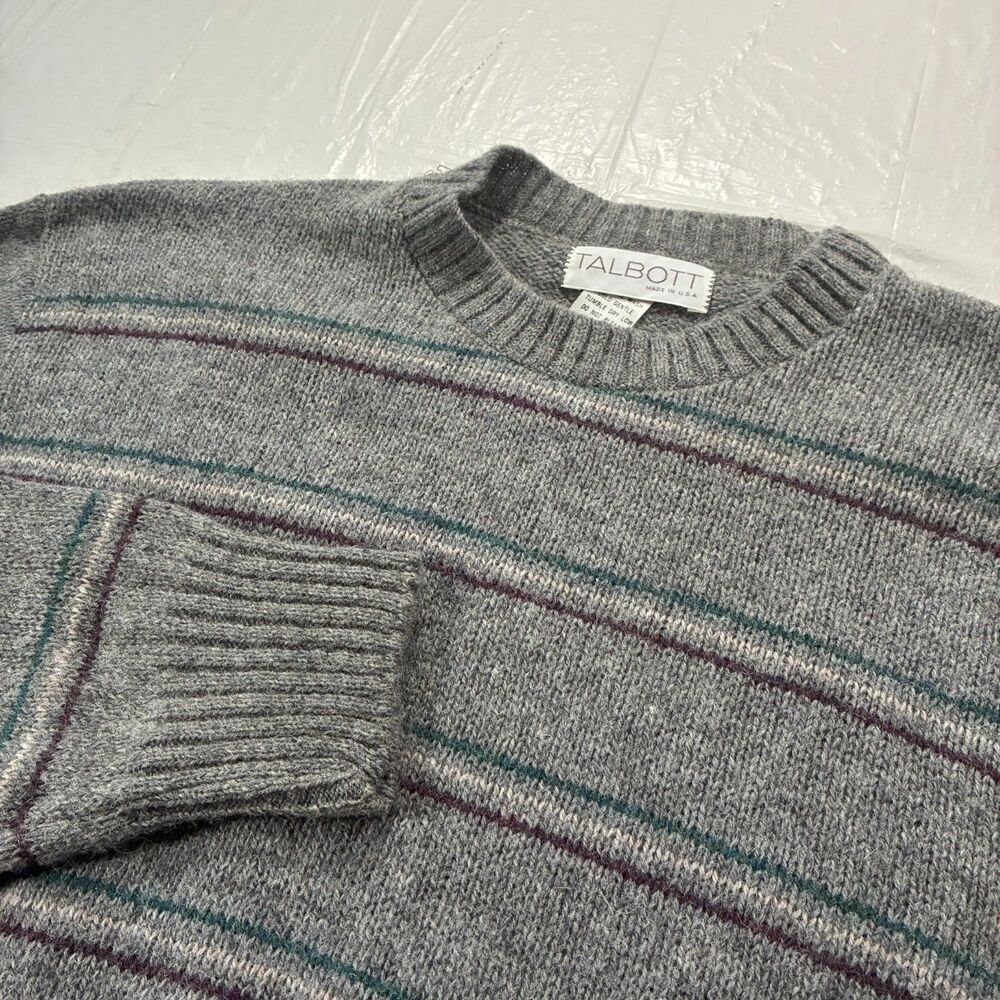 Vintage Talbott Shetland Wool Blend Gray Sweater XL Made in USA
